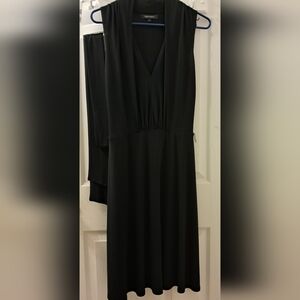 Karen Kane Black Knit Dress with Shawl Shoulders, Deep V Neckline, Sash at waist